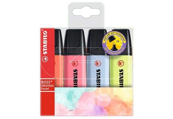 ESTOJO DE MARCA TEXTO STABILO BOSS PASTEL COM 4 UNI