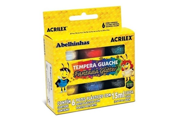TEMPERA GUACHE FANTASIA GLITTER ACRILEX 6 CORES